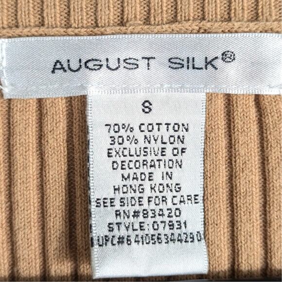 August Silk Small Ribbed Sweater Top Women Camel V Neck Lace Trim 3/4 Sleeve S - Picture 2 of 3